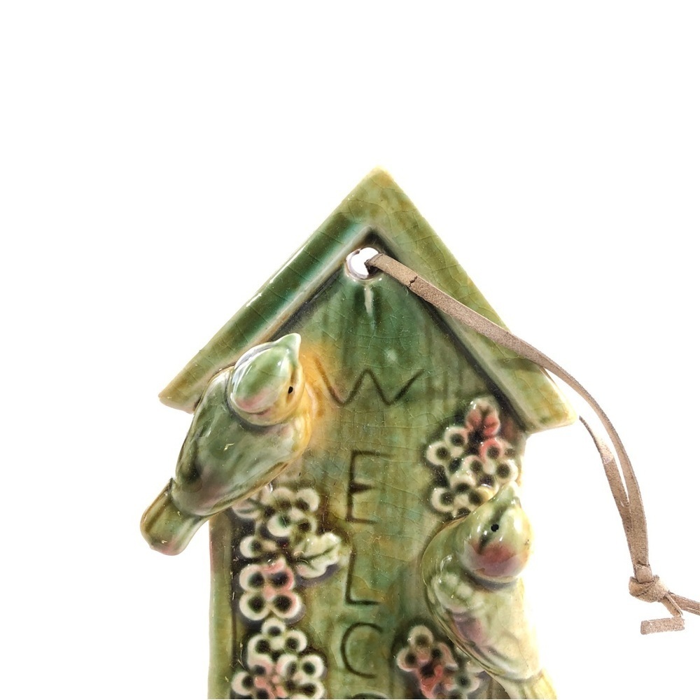 Welcome Hanging Green Ceramic Birdhouse Ornamnet Decor 3D Birds - Picture 2 of 6